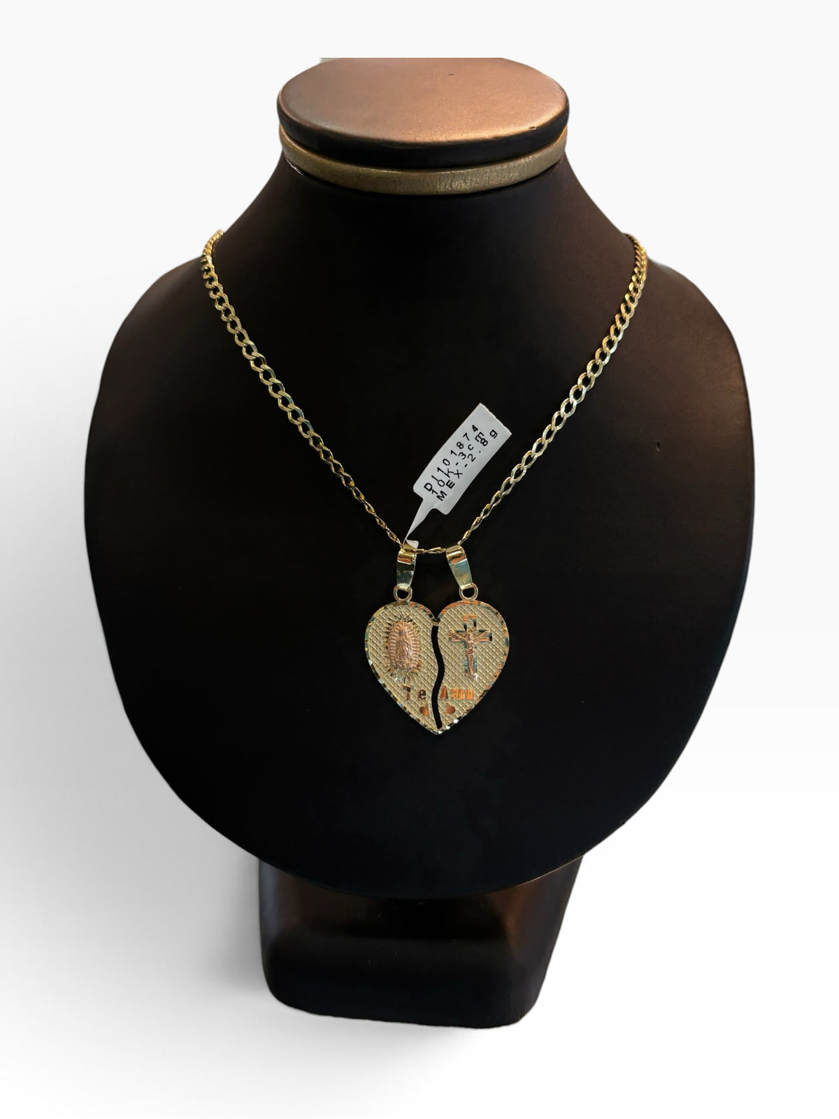 Dije Corazón Partido Te Amo Virgen y Cristo Oro 10K