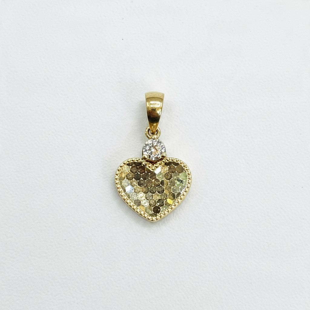 Mini Dije Corazón Dos Tonos con Zirconia Oro 10K