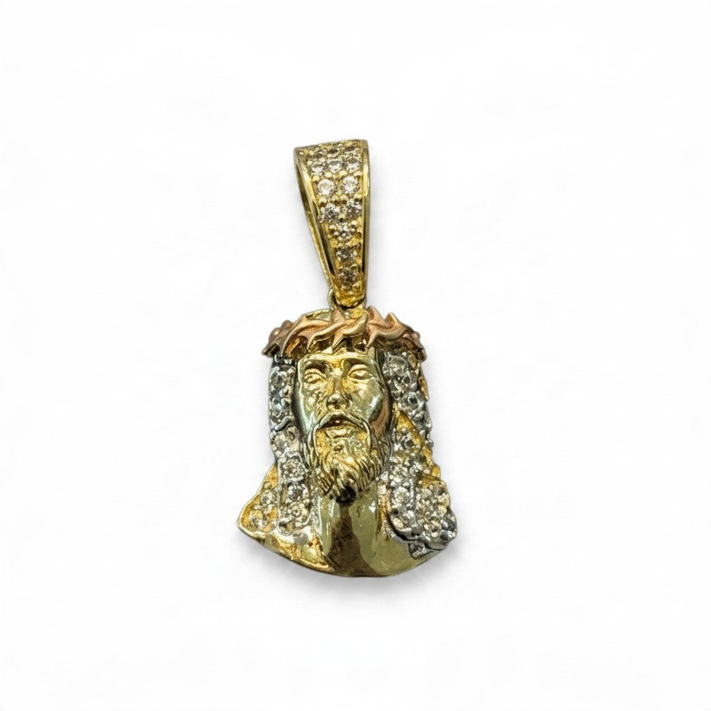 Dije Rostro de Cristo Tricolor con Zirconias Oro 10K