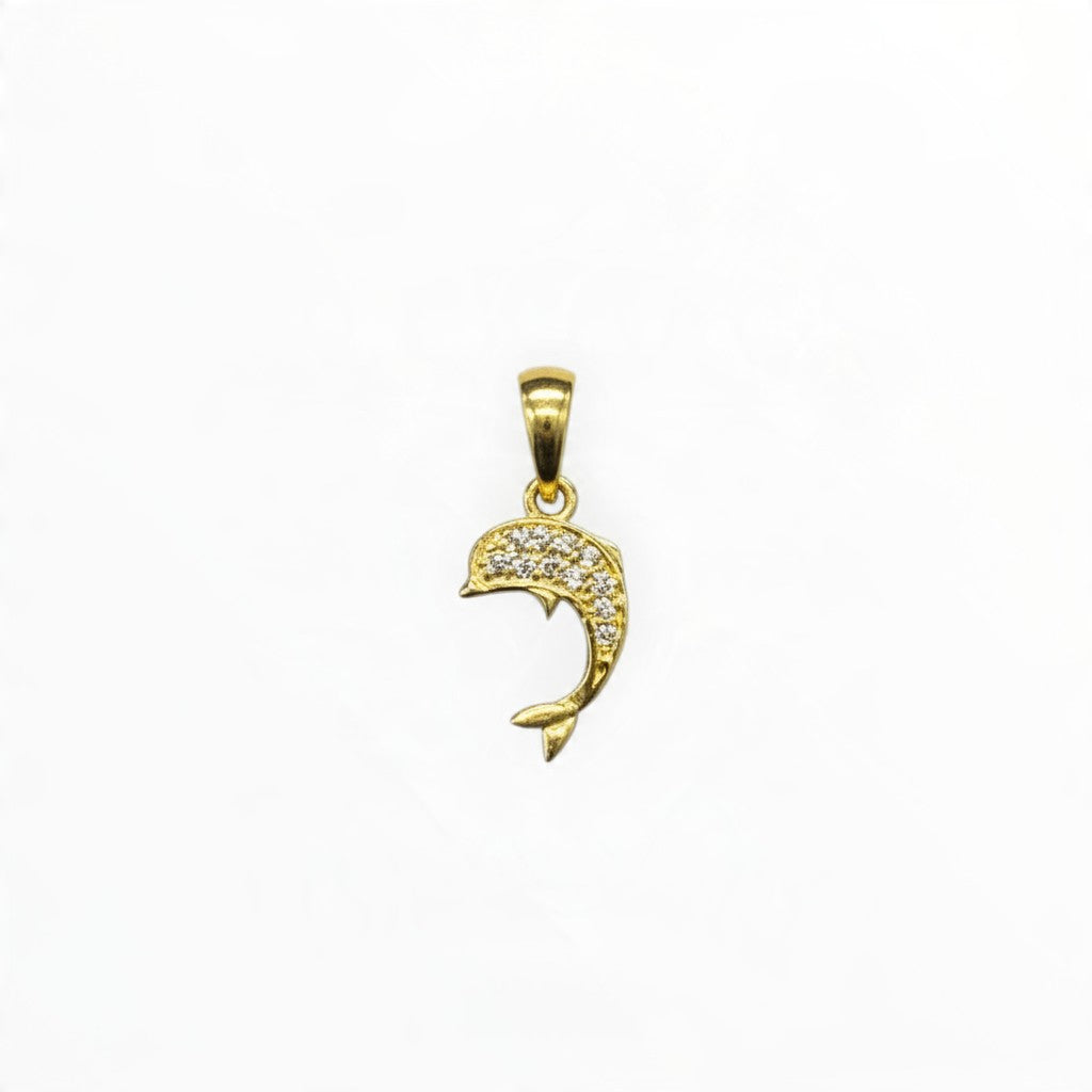 Mini Dije Delfín con Zirconias Oro 10K