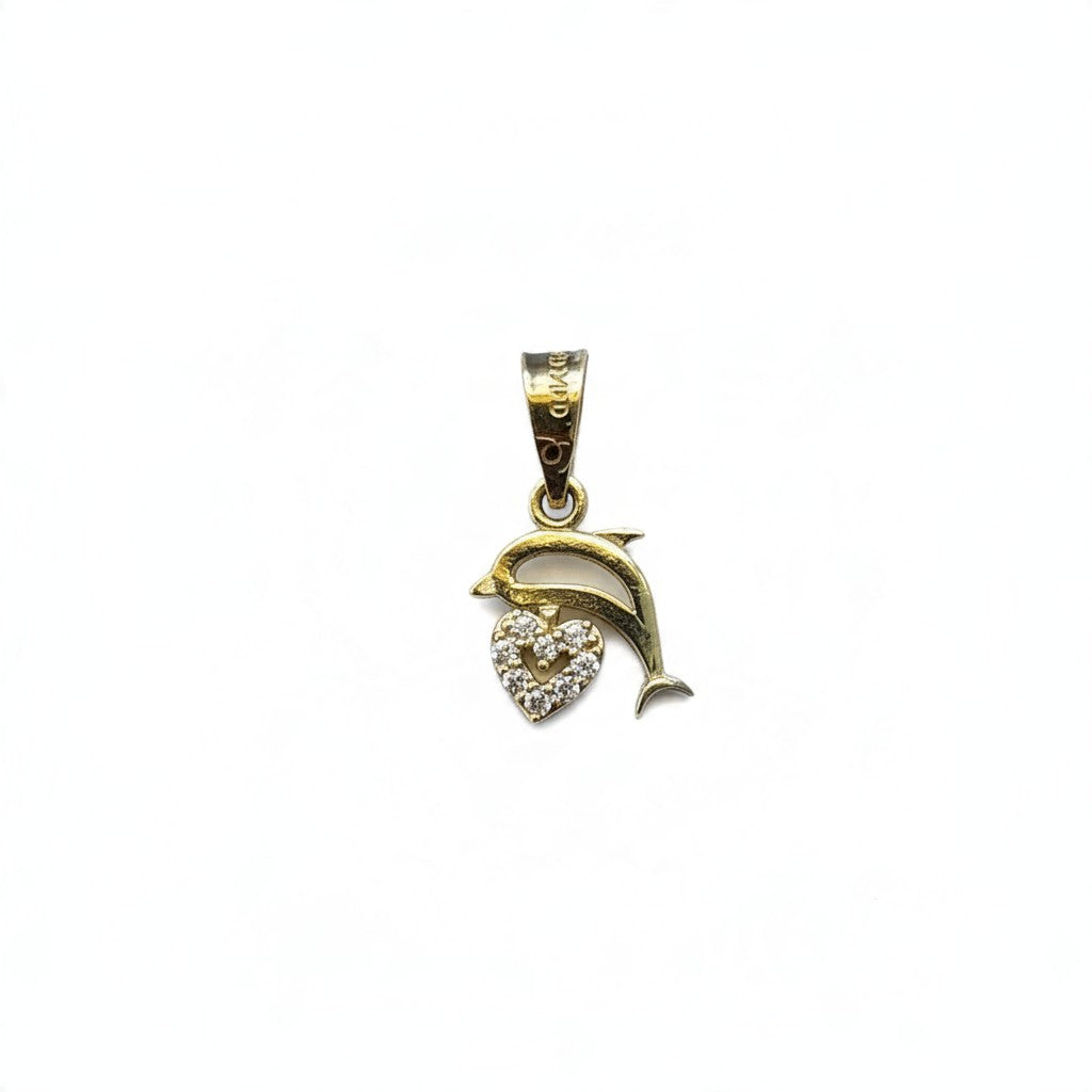 Mini Dije Delfín con Corazón de Zirconias Oro 10K