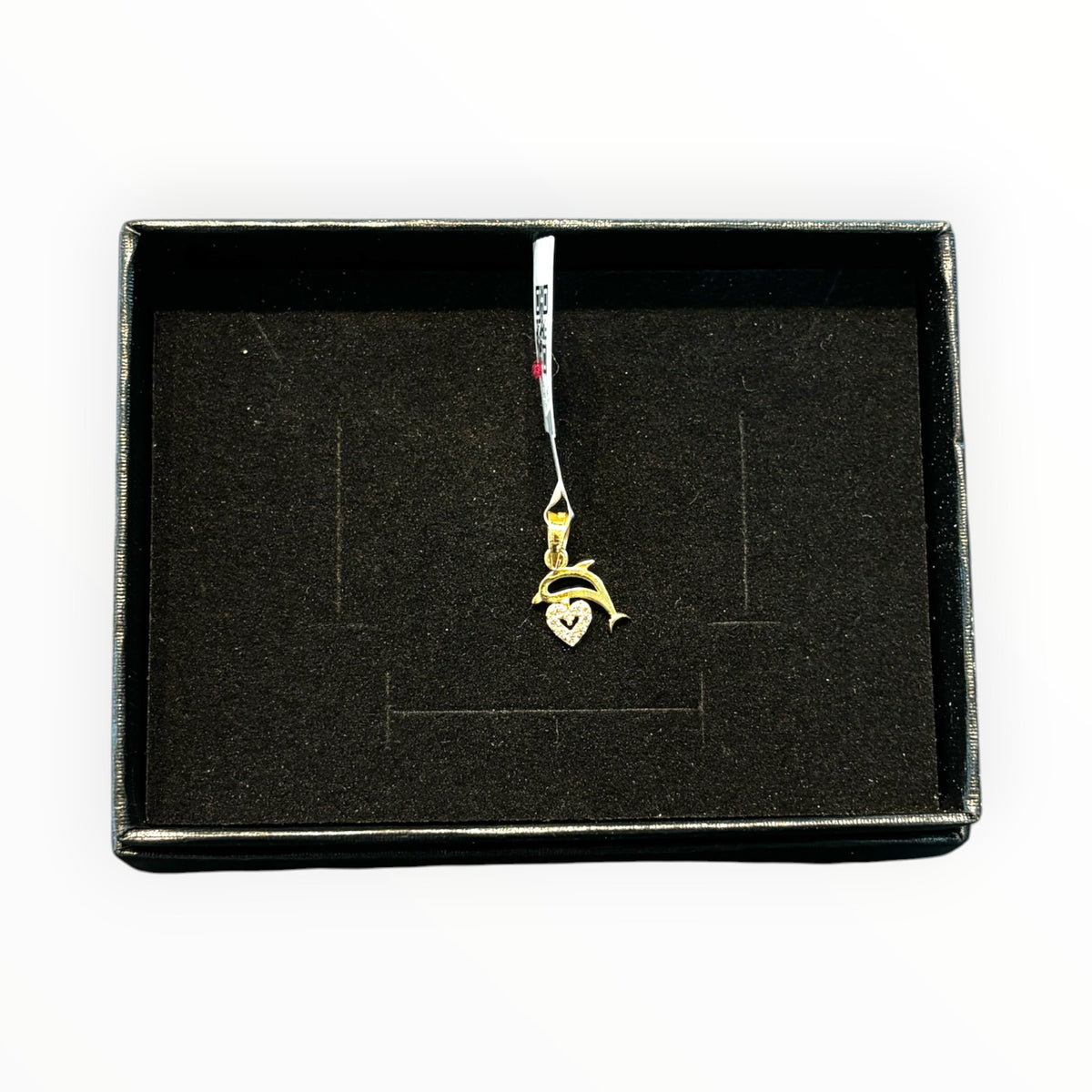 Mini Dije Delfín con Corazón de Zirconias Oro 10K