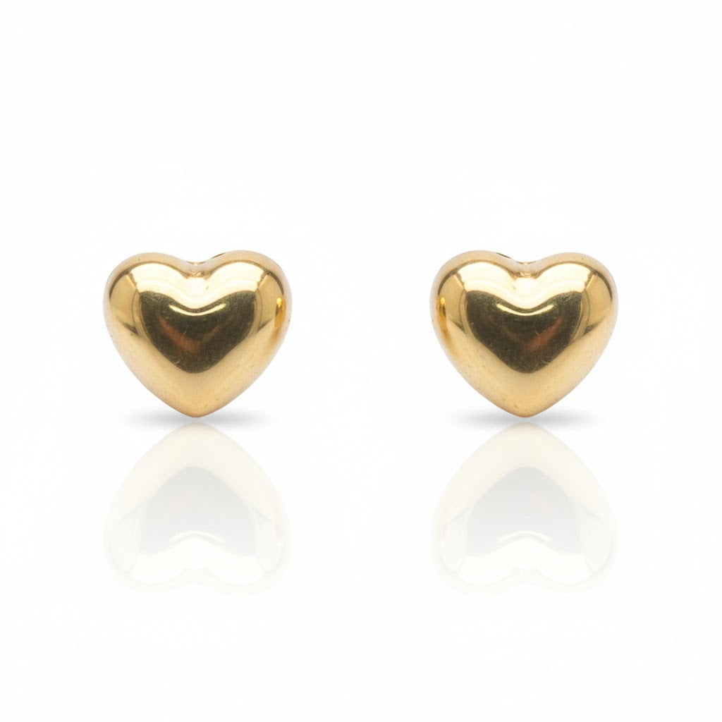 Broquel de corazón inflado en oro 10K de Joyería ROMA, diseño elegante y brillante para ocasiones especiales.