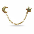 Broquel de oro 10K con doble luna y estrella, acompañado de cadena, diseñado por Joyería ROMA.