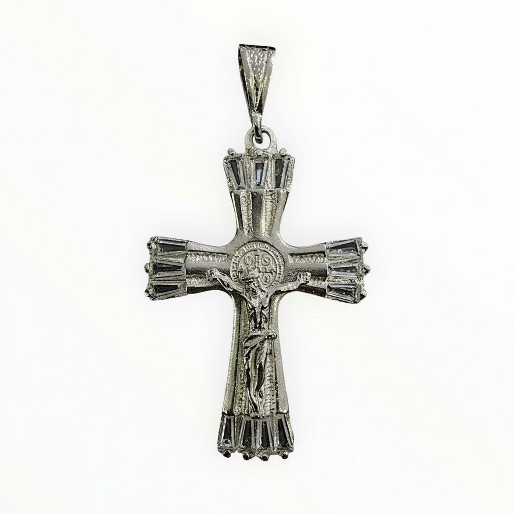 Cruz Crucifijo con Zirconias Baguette — Plata .925