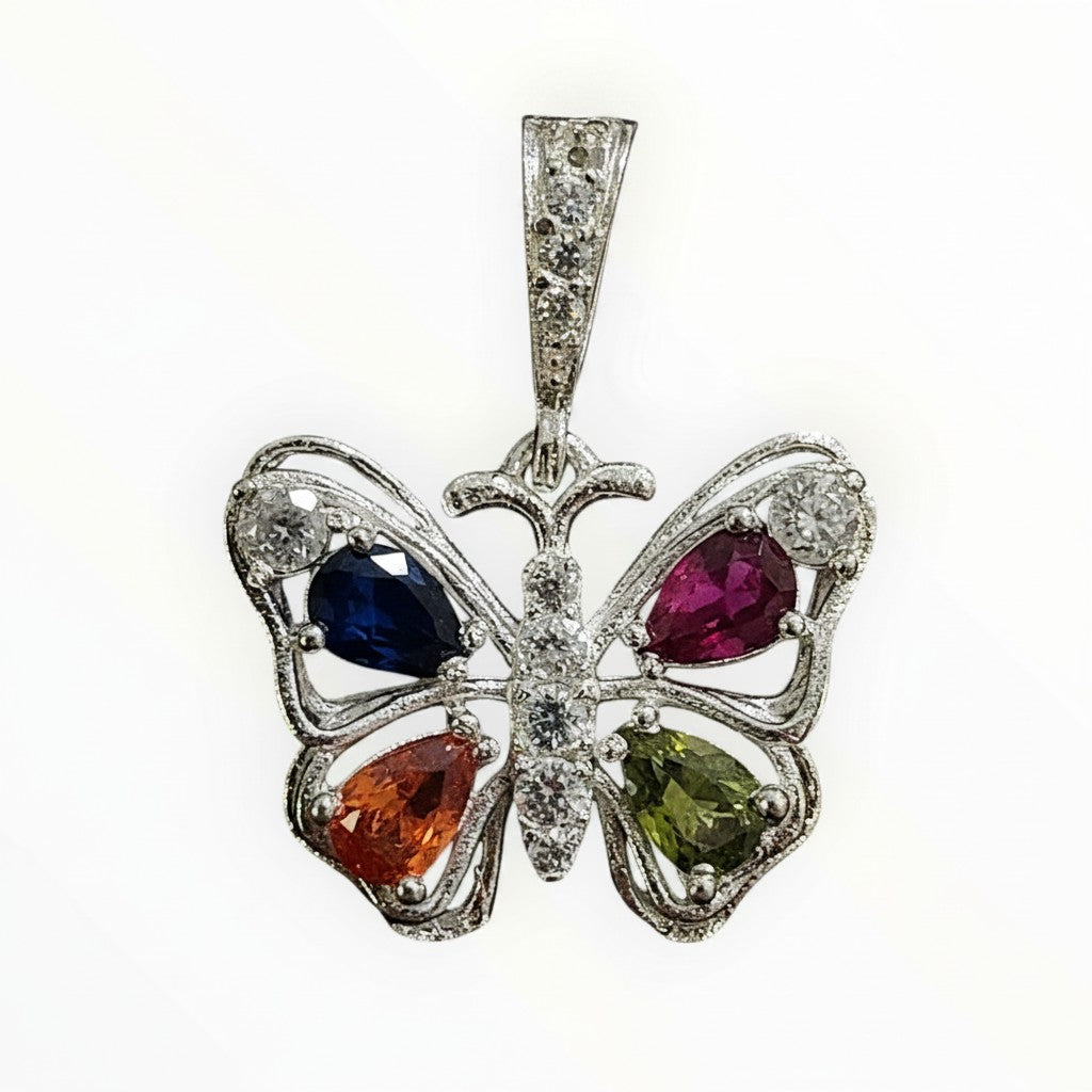 Dije Mariposa con Zirconias de Colores — Plata .925