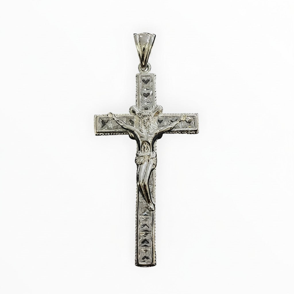 Cruz Crucifijo con Zirconias Cuadradas — Plata .925