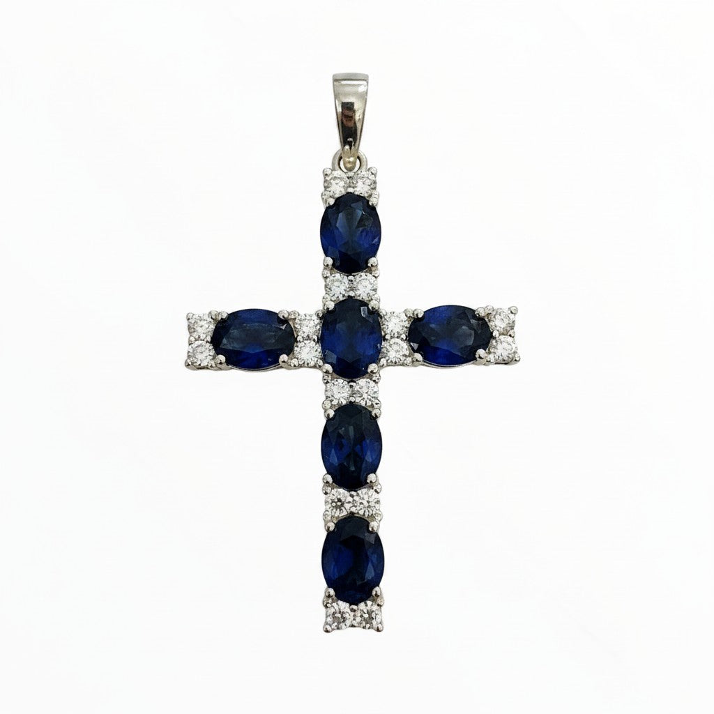 Cruz con Zirconias Azules — Plata .925