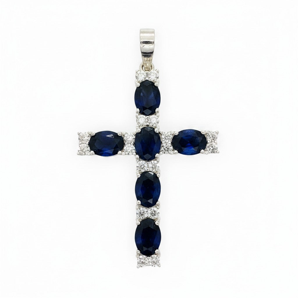 Cruz con Zirconias Azules — Plata .925