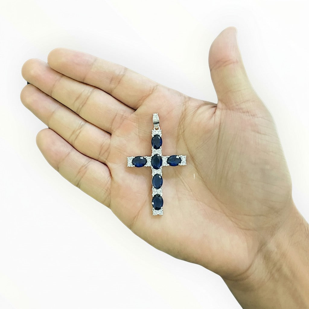 Cruz con Zirconias Azules — Plata .925