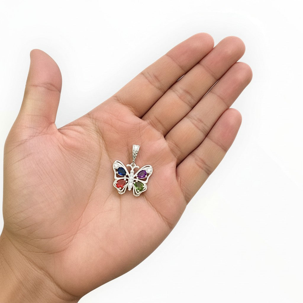 Dije Mariposa con Zirconias de Colores — Plata .925