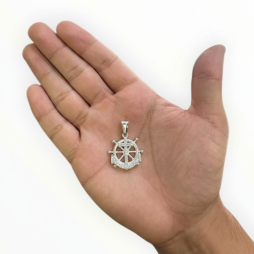 Dije Timón con Ancla y Zirconias — Plata .925