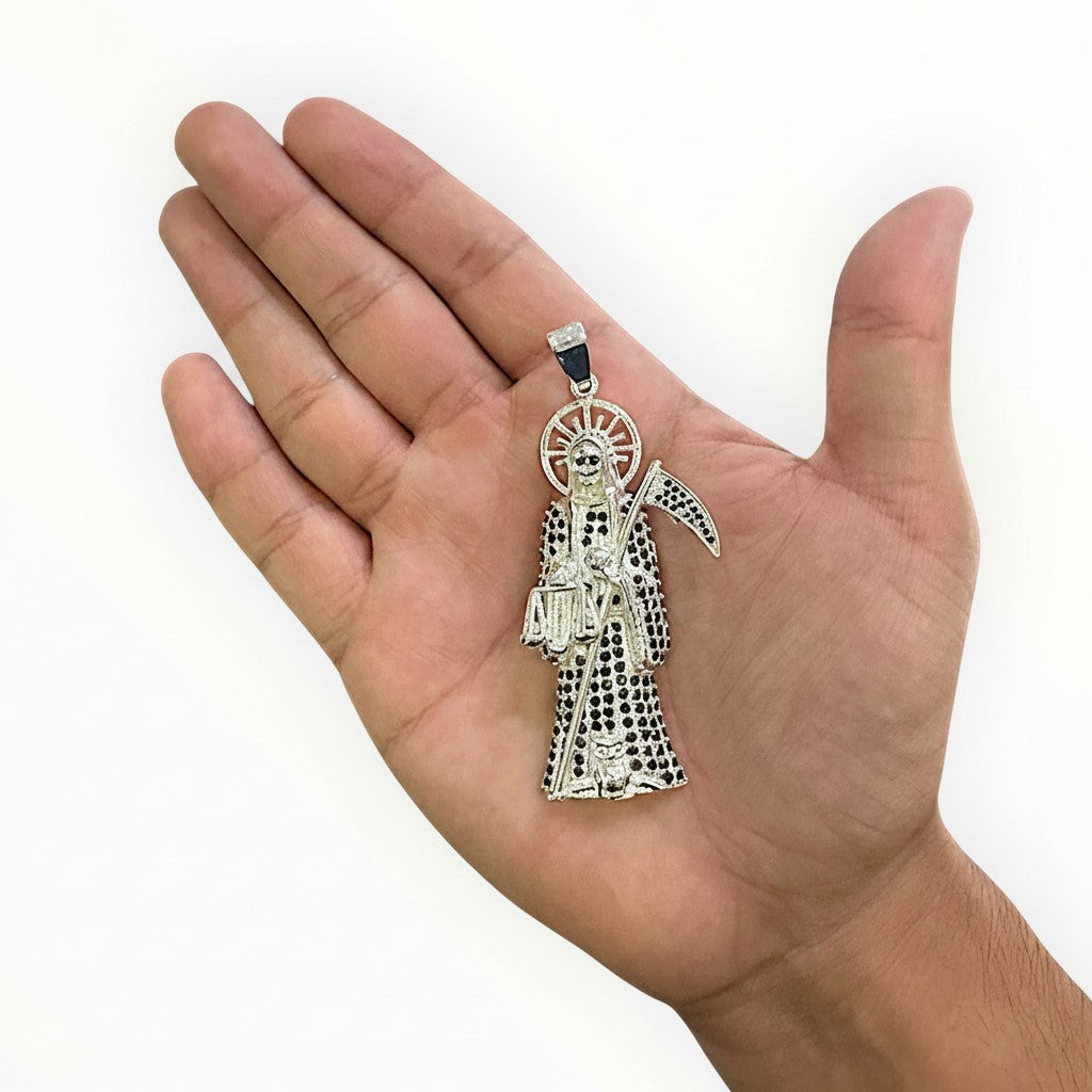 Dije Santa Muerte con Zirconias Negras — Plata .925