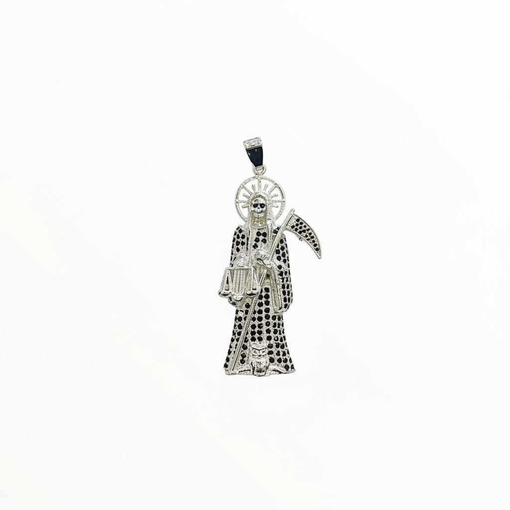 Dije Santa Muerte con Zirconias Negras — Plata .925