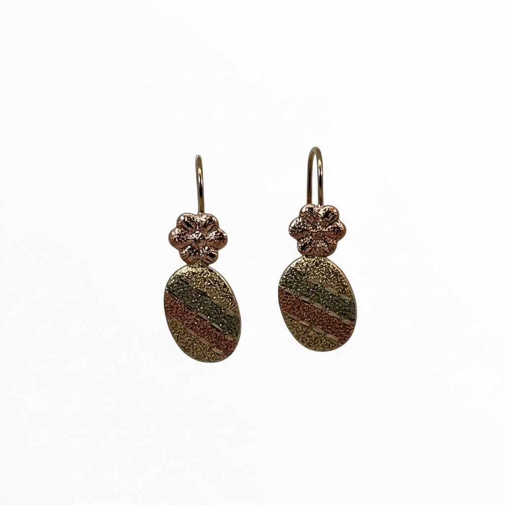 Aretes Tricolor con Flor — Oro 10K