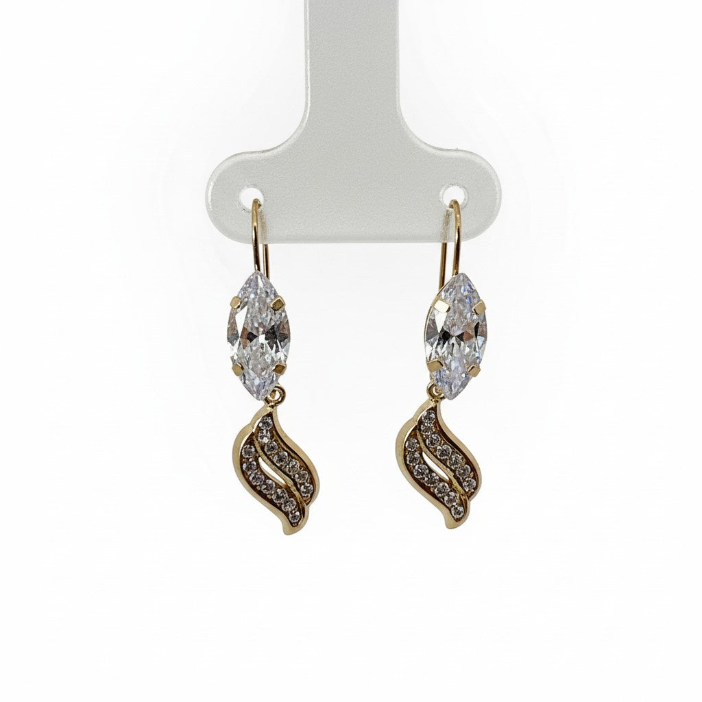 Aretes Ondulados con Zirconias — Oro 10K