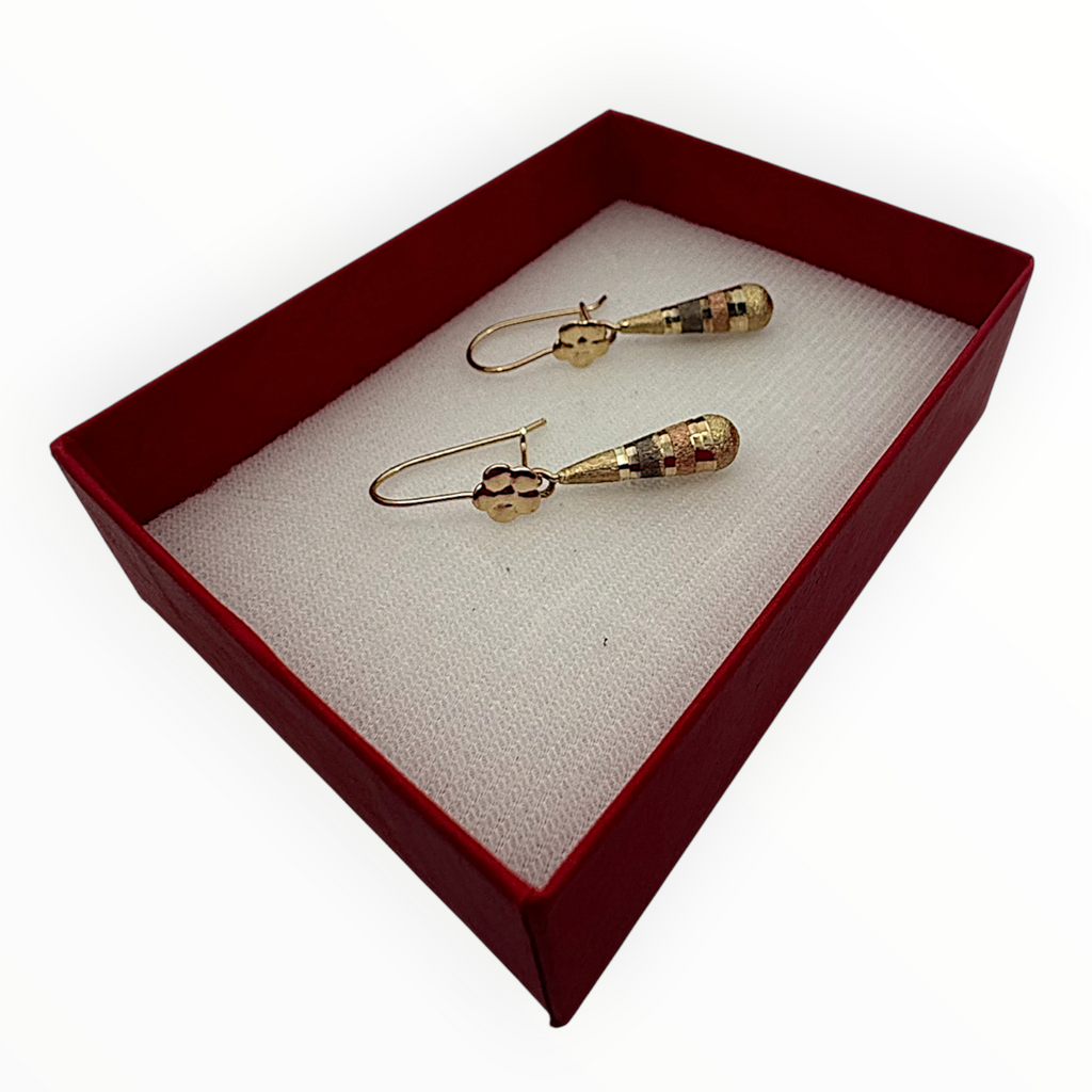 Aretes Largos Pensamiento Tricolor de Oro 10K