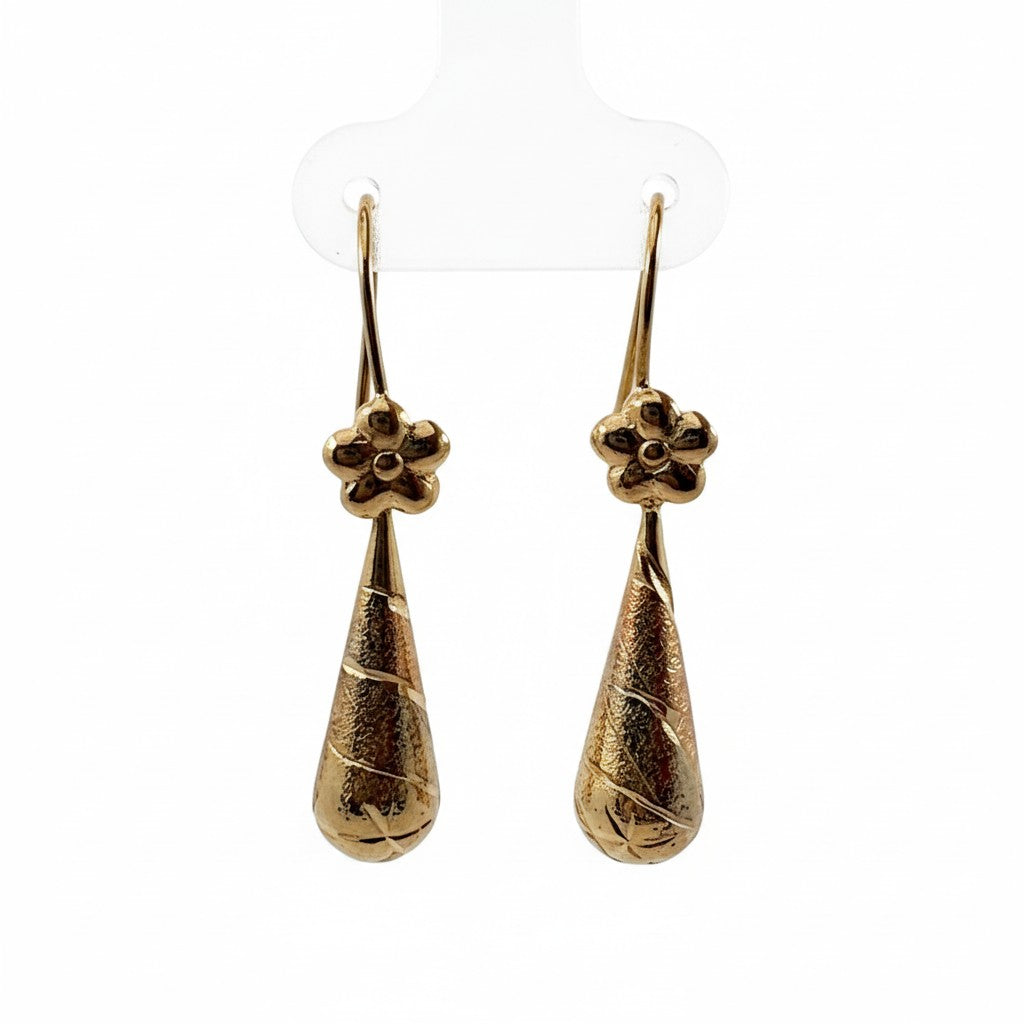 Aretes Largos Pensamiento de Oro 10K