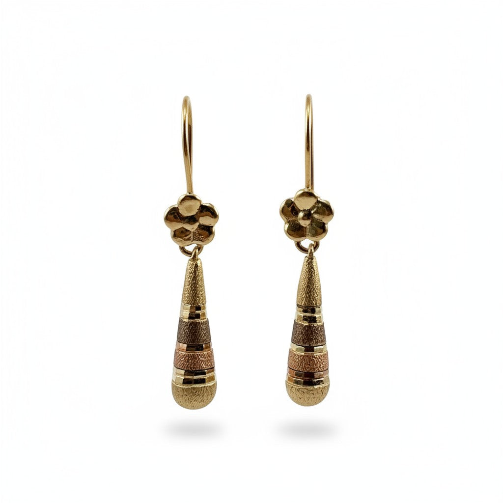 Aretes Largos Pensamiento Tricolor de Oro 10K