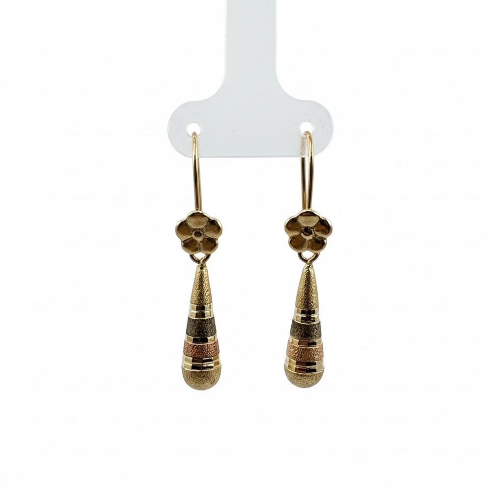 Aretes Largos Pensamiento Tricolor de Oro 10K