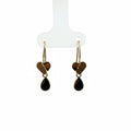 Aretes de Oro 10K con Corazón y Gota Negra