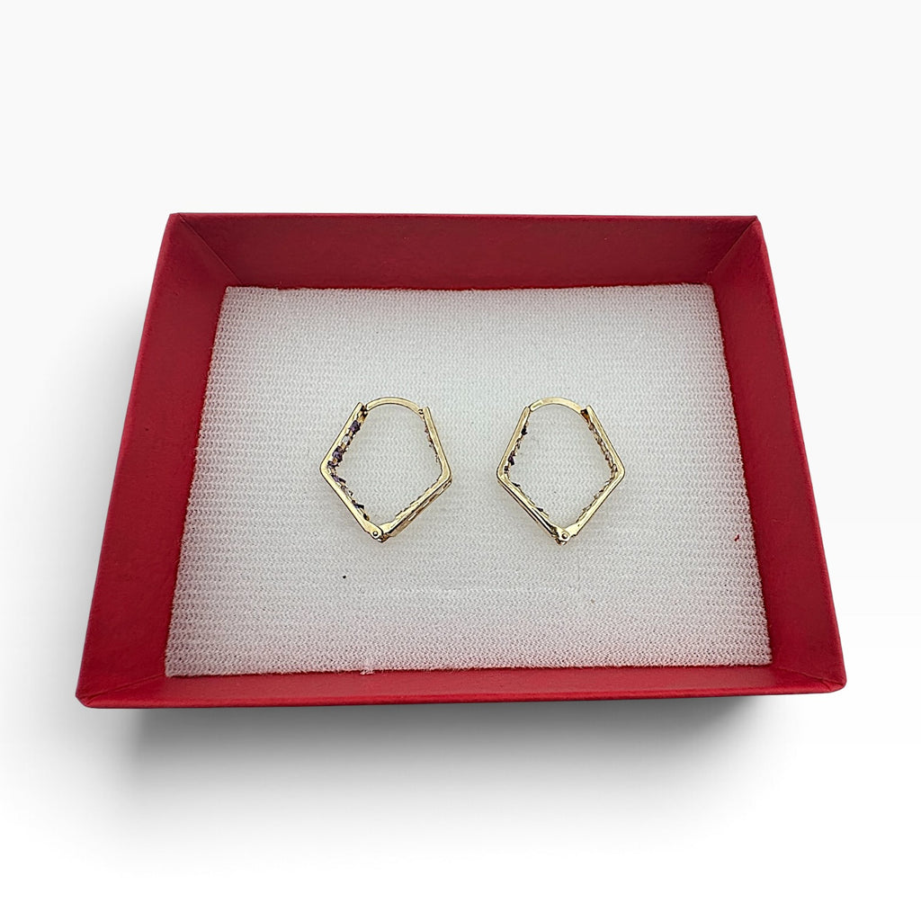 Arracadas Geométricas con Zirconia Morada — Oro 10K