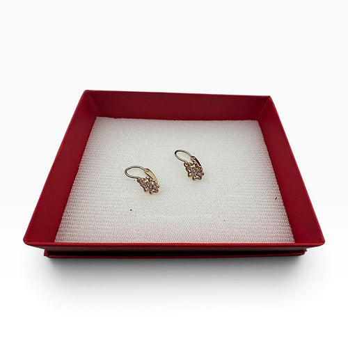 Aretes de Flor con Zirconia — Oro 10K