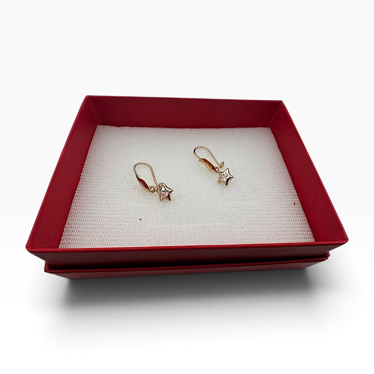 Aretes Largos de Estrella con Zirconia — Oro 10K