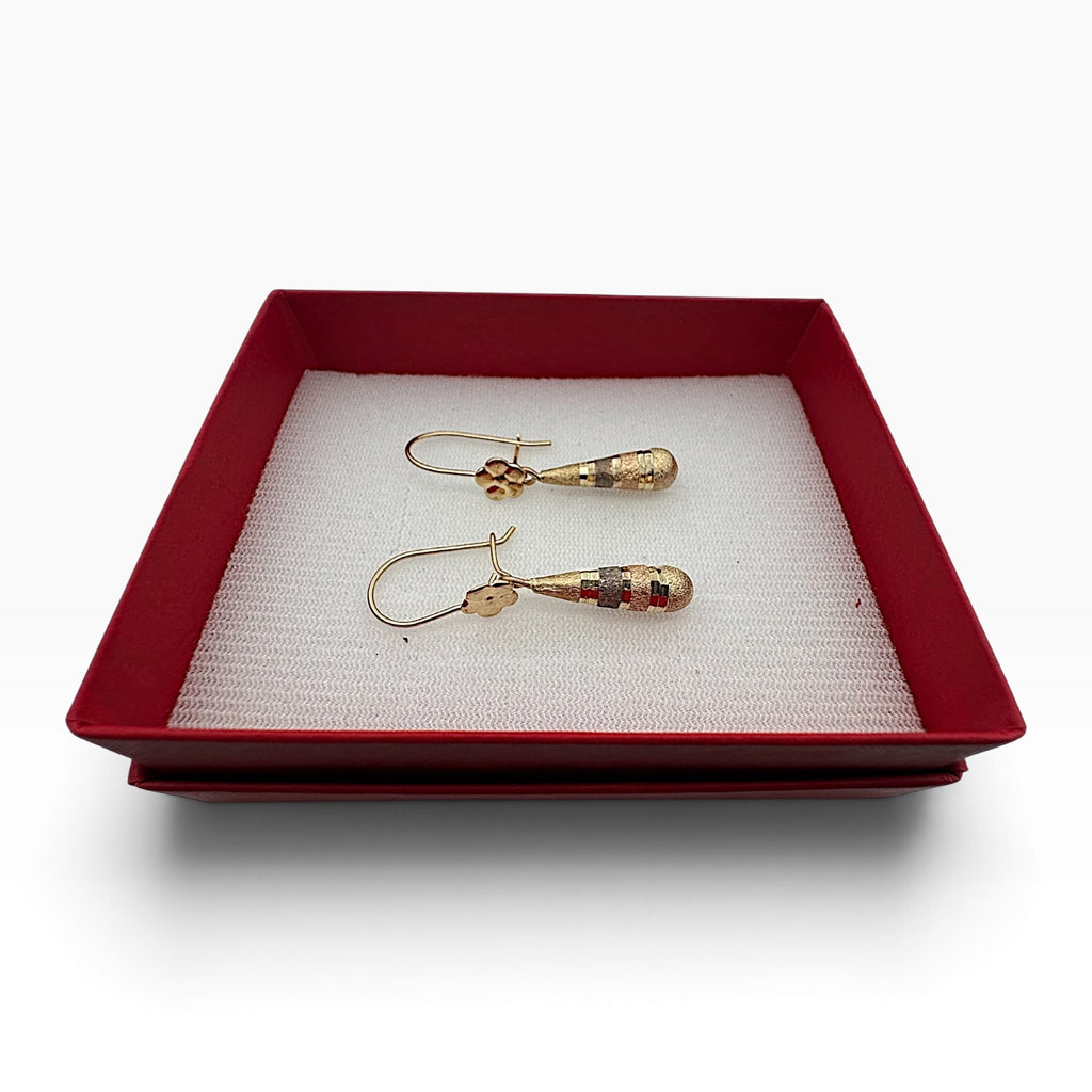 Aretes Largos Pensamiento Tricolor — Oro 10K