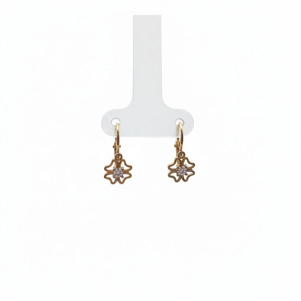 Aretes de Flor con Zirconia — Oro 10K