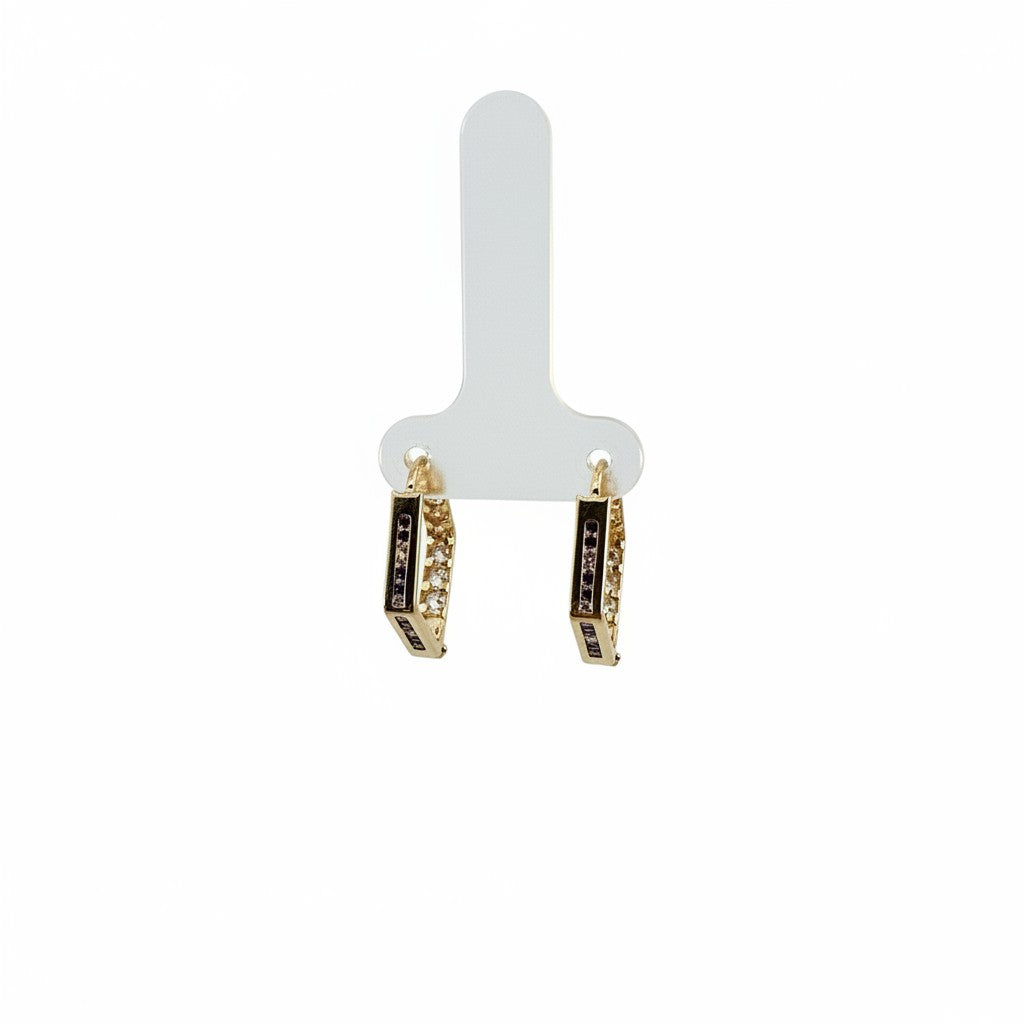Arracadas Geométricas con Zirconia Morada — Oro 10K