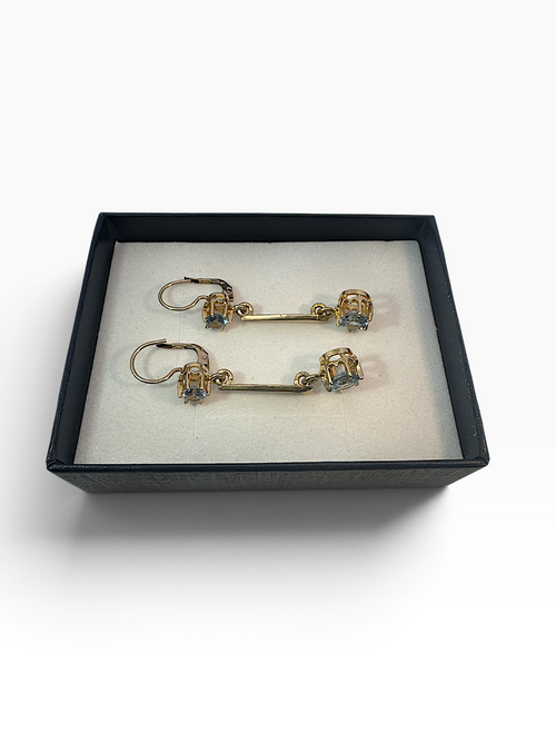 Aretes Largos con Piedras Azules - Oro 10K
