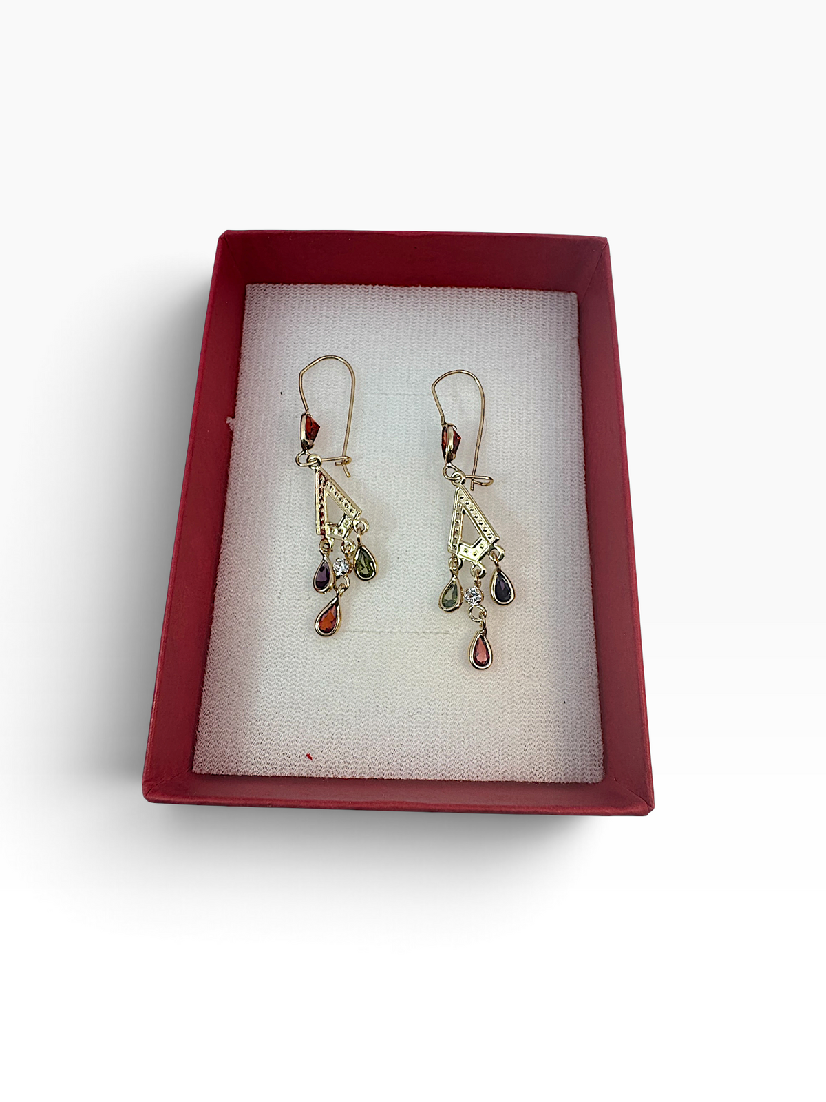 Aretes Largos con Zirconias de Colores - Oro 10K