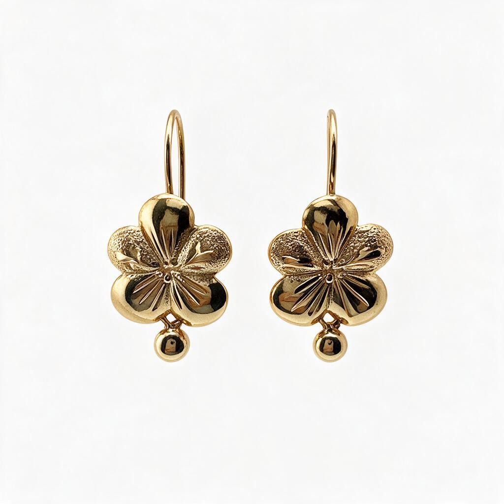 Aretes Pensamiento con Flor - Oro 10K