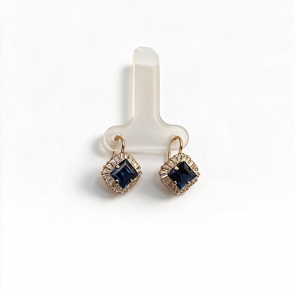 Aretes de Oro 10K con Piedra Azul y Zirconias