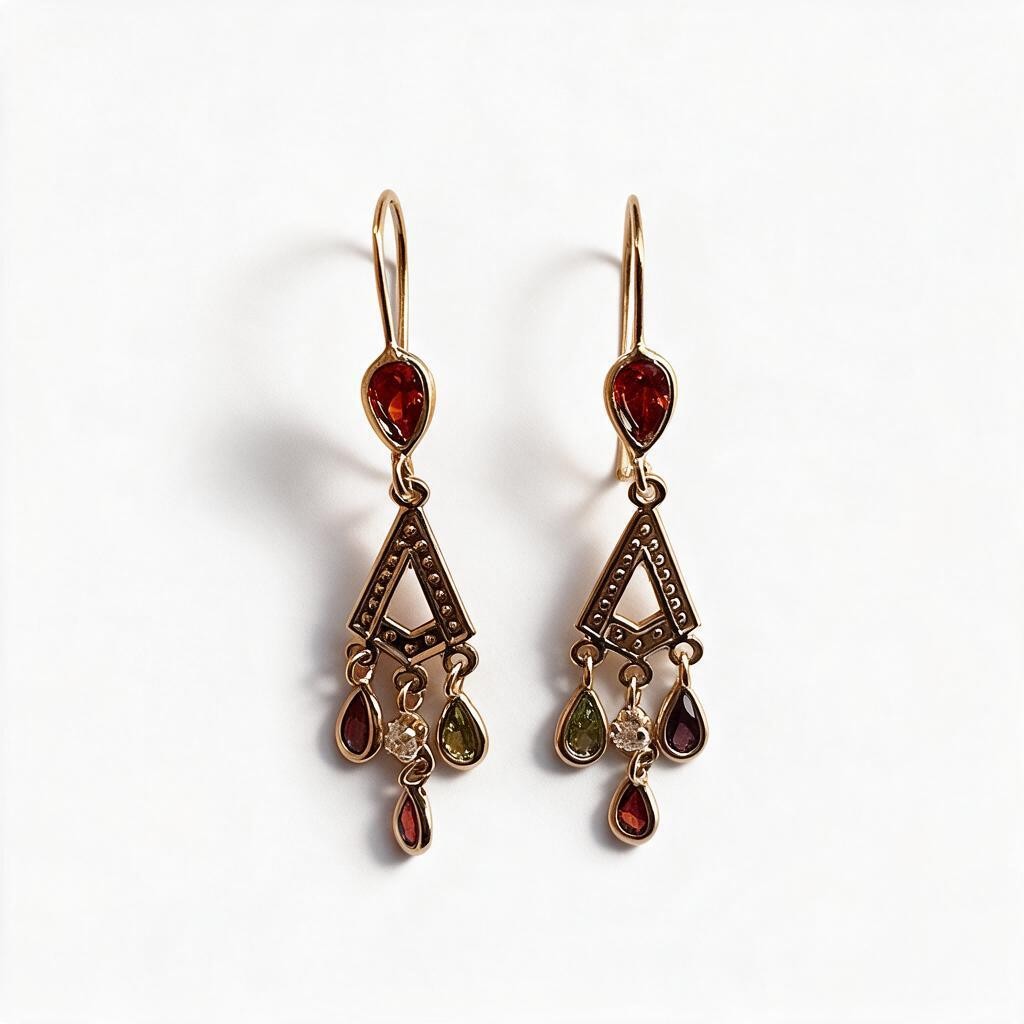 Aretes Largos con Zirconias de Colores - Oro 10K