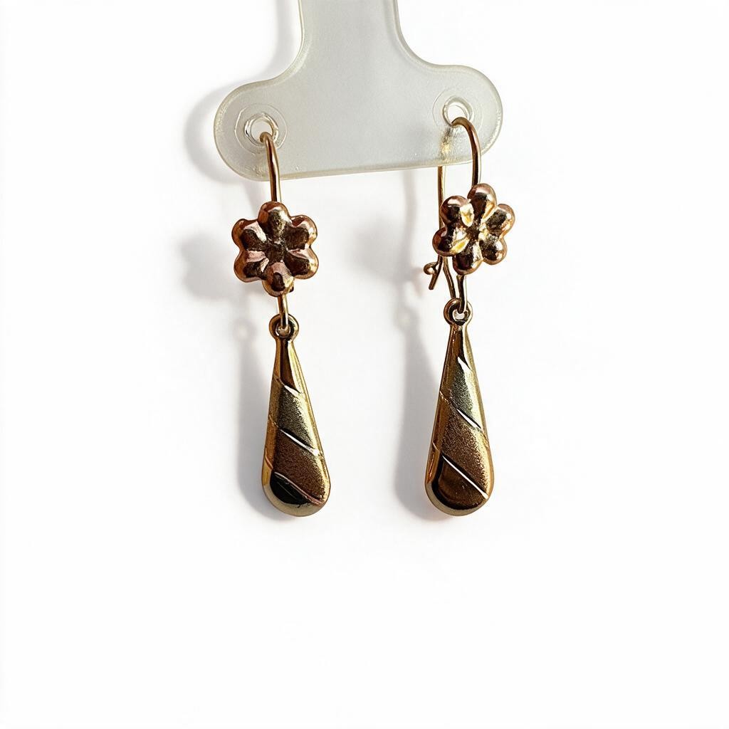 Aretes Largos Pensamiento Tricolor - Oro 10K