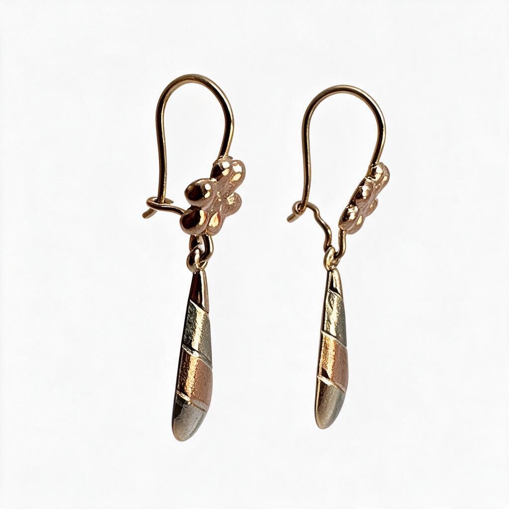 Aretes Largos Pensamiento Tricolor - Oro 10K