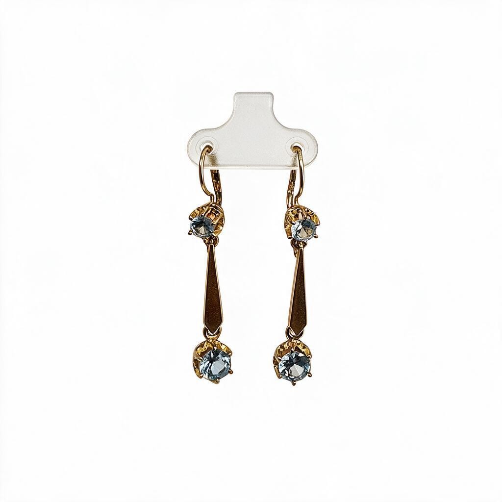 Aretes Largos con Piedras Azules - Oro 10K