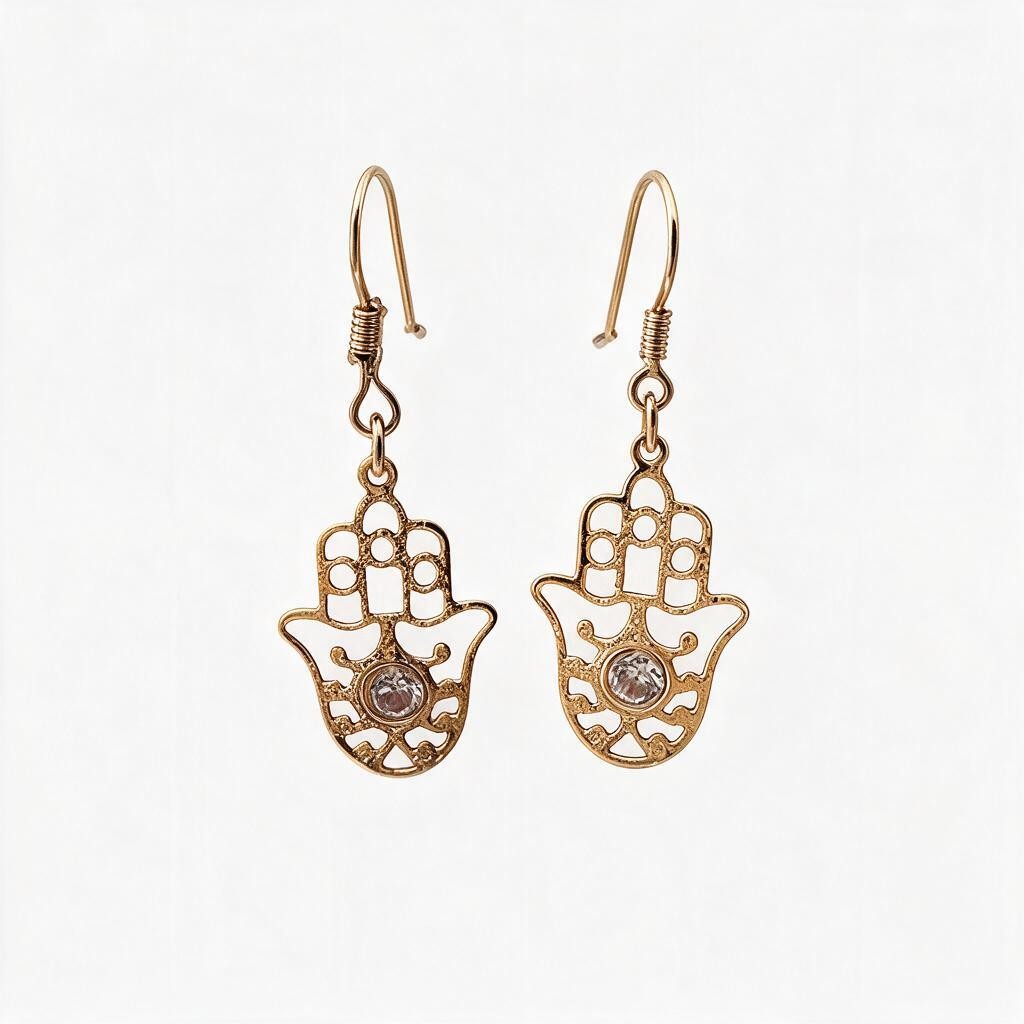 Aretes de Oro 10K con Mano de Fátima