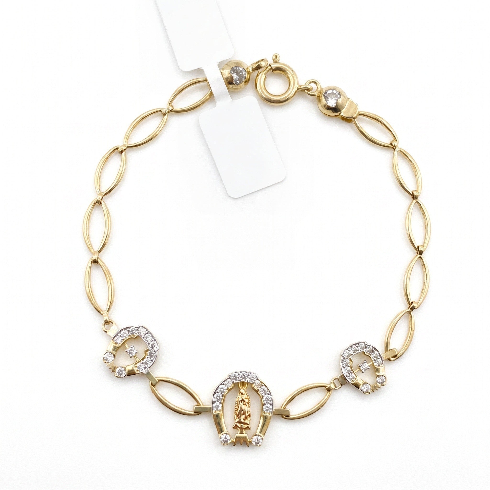 Pulsera Herraduras con Virgen de Guadalupe de Oro 10K
