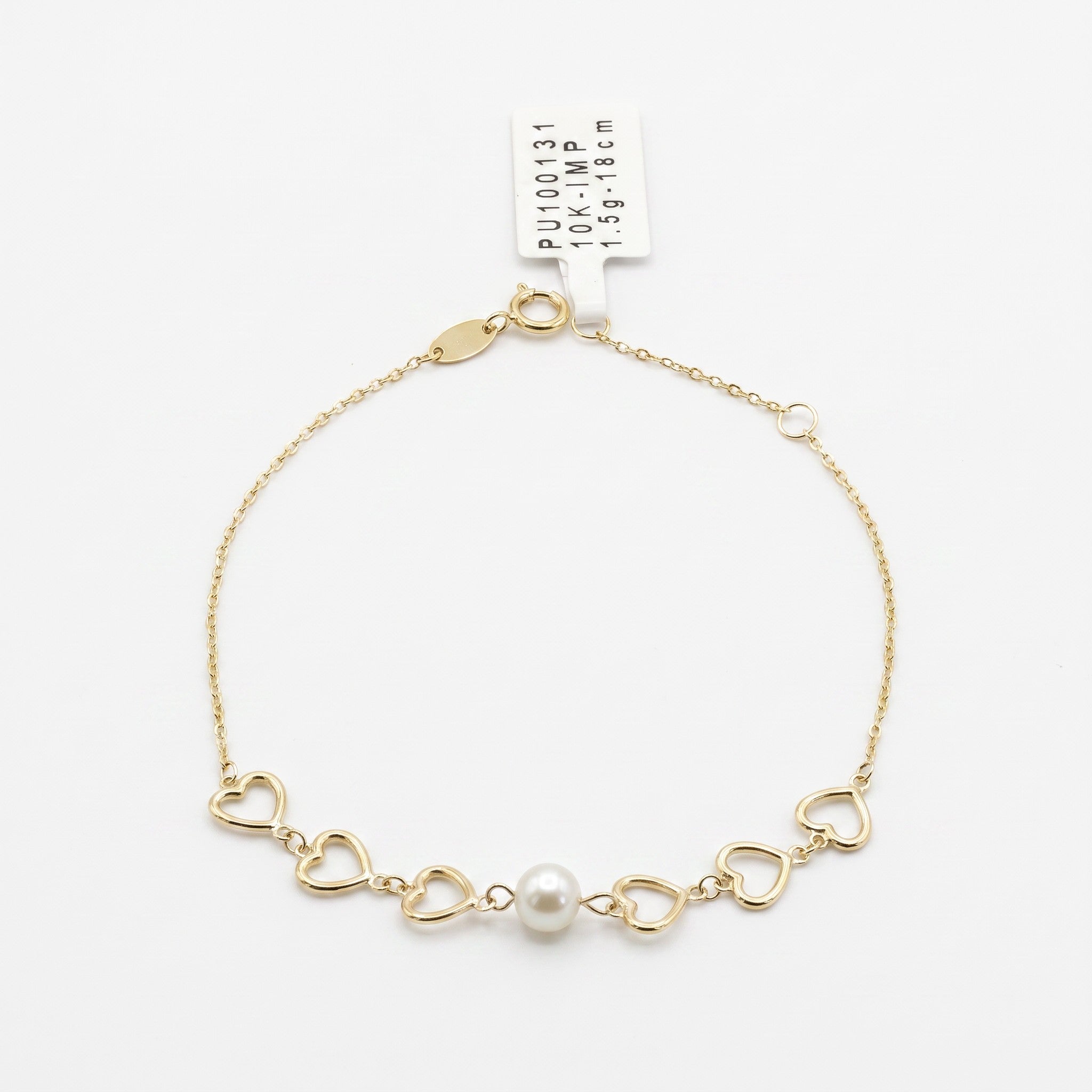 Pulsera Corazones con Perla de Oro 10K
