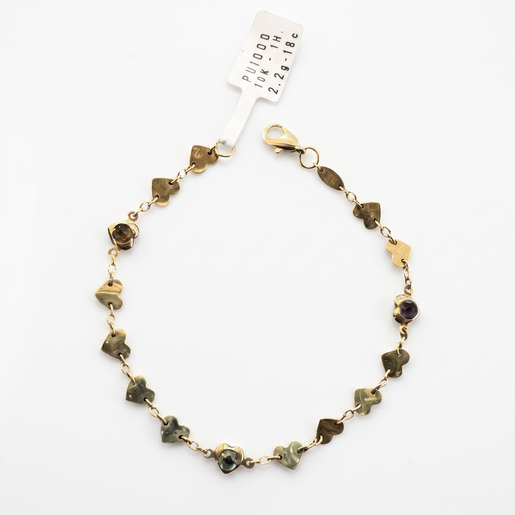 Pulsera Corazones Tricolor con Zirconias de Oro 10K