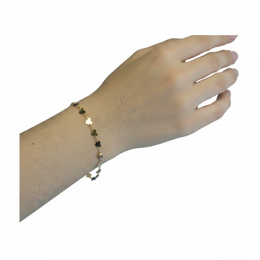 Pulsera Corazones Tricolor con Zirconias de Oro 10K
