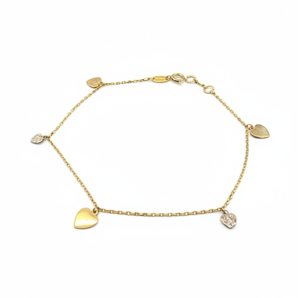 Pulsera Corazones Tricolor de Oro 10K