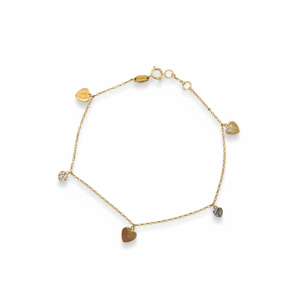 Pulsera Corazones Tricolor de Oro 10K