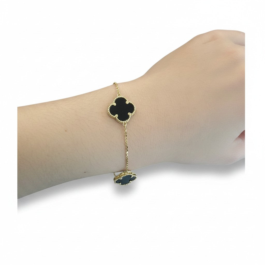Pulsera Trébol Negro de Oro 10K