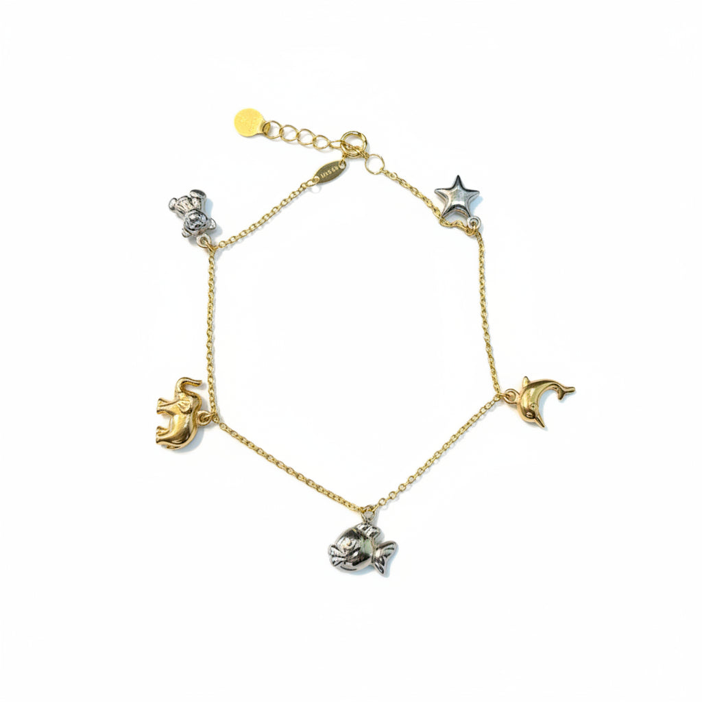 Pulsera Osito, Estrella, Delfín y Pez de Oro 10K