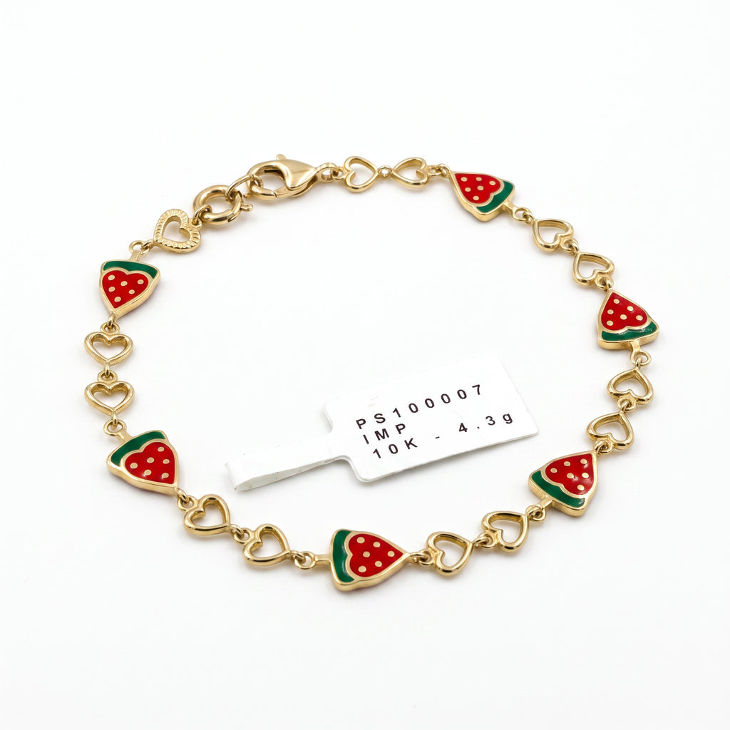 Pulsera Sandías y Corazones de Oro 10K