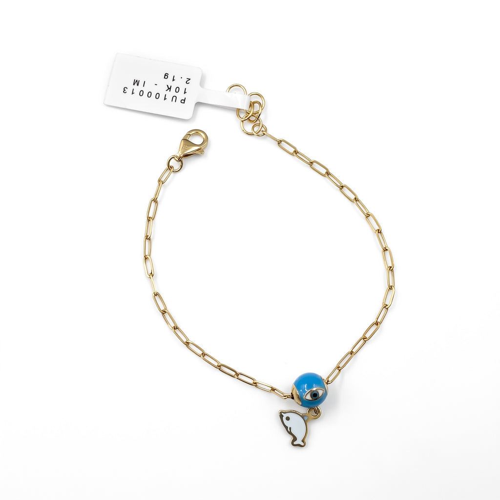 Pulsera Ojo Turco y Delfín de Oro 10K